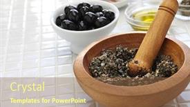  Presentation with olive - Beautiful slides featuring making-tapenade-french-black-olive backdrop and a tawny brown colored foreground