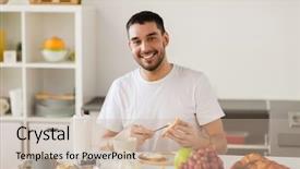  Presentation with healthy eating food photography - Colorful presentation enhanced with making toast with cheese spread backdrop and a soft green colored foreground