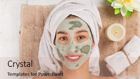  Presentation with health woman running female runner - Audience pleasing PPT theme consisting of making treatments and face mask backdrop and a  colored foreground