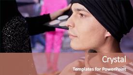  Presentation with actor - PPT theme enhanced with making-up of young actor background and a coral colored foreground