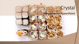  Presentation with fish tuna - Colorful PPT theme enhanced with makis - big set of various maki backdrop and a coral colored foreground