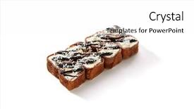  Presentation with chocolate dessert - Presentation featuring makis - chocolate maki sushi pancake rolls background and a white colored foreground
