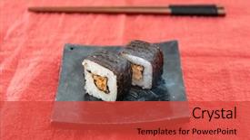  Presentation with vietnamese food spring roll - Cool new PPT layouts with makis - japanese food sushi roll maki backdrop and a red colored foreground