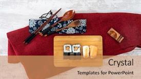  Presentation with vietnamese food spring roll - Slides enhanced with makis - japanese food sushi roll maki background and a coral colored foreground