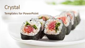  Presentation with tuna - Presentation design featuring makis - maki sushi with tuna background and a  colored foreground