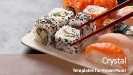  Presentation with sushi - Presentation featuring makis - sushi and maki set background and a coral colored foreground