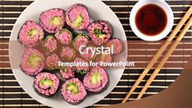  Presentation with soy sauce - Theme having makis - vegetarian maki and soy sauce background and a  colored foreground