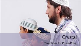  Presentation with muslim family - Audience pleasing theme consisting of makka - three members muslim family backdrop and a light blue colored foreground