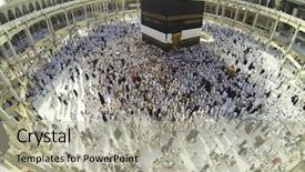  Presentation with makkah - Amazing PPT theme having makkah - muslim people praying at kaaba backdrop and a mint green colored foreground