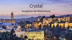  Presentation with spain - Beautiful PPT theme featuring malaga spain cityscape at the cathedral city hall and alcazaba citadel of malaga backdrop and a light blue colored foreground