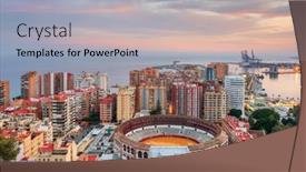  Presentation with dawn - PPT layouts with malaga-spain-dawn-skyline-towards background and a light gray colored foreground