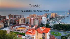  Presentation with dawn - Colorful slide deck enhanced with malaga-spain-dawn-skyline-towards backdrop and a light blue colored foreground