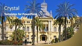  Presentation with cultural heritage - Presentation theme enhanced with malaga-spain-march-13-facade background and a teal colored foreground