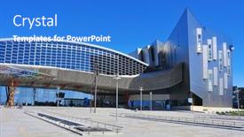  Presentation with congress - Presentation design enhanced with malaga-spain-march-13-trade background and a cobalt blue colored foreground