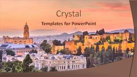  Presentation with archi old - Colorful presentation design enhanced with malaga spain old town skyline backdrop and a coral colored foreground