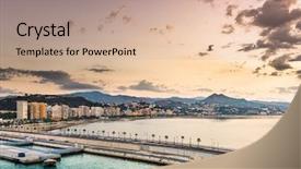  Presentation with resort - Cool new presentation design with malaga spain resort skyline at malagueta beach backdrop and a coral colored foreground