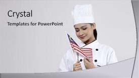  Presentation with patriotic malaysia flag - Amazing presentation theme having malay chef holding small malaysia backdrop and a light gray colored foreground