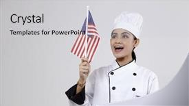  Presentation with malaysia flag - Colorful presentation enhanced with malay chef holding small malaysia backdrop and a light gray colored foreground