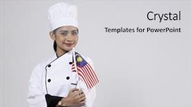  Presentation with patriotic malaysia flag - Presentation design having malay chef holding small malaysia background and a light gray colored foreground