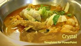  Presentation with curry - Presentation design consisting of malay food - fish and vegetable curry traditional background and a  colored foreground