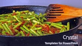  Presentation with exotic dish - Presentation having malay food - spicy asian asparagus dish being background and a  colored foreground