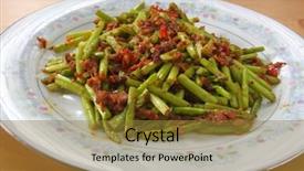  Presentation with white plate - Amazing PPT theme having malay food - spicy asian asparagus dish backdrop and a  colored foreground