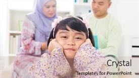  Presentation with girl reading - PPT theme with malay girl reading book southeast background and a coral colored foreground