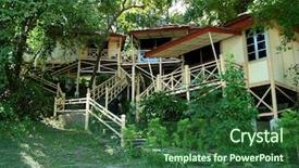  Presentation with island resort - Amazing presentation theme having malay house - beautiful resort at langkawi island backdrop and a forest green colored foreground