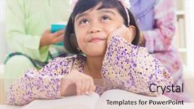  Presentation with family reading - Beautiful presentation theme featuring malay house - southeast asian family reading book backdrop and a  colored foreground