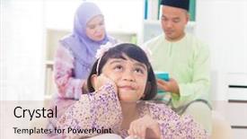  Presentation with family reading - Slide deck consisting of malay house - southeast asian family reading book background and a  colored foreground