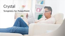  Presentation with news paper - PPT theme with malay house - southeast asian male reading news background and a  colored foreground