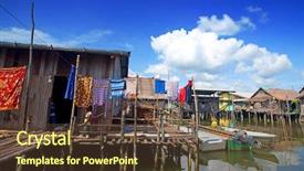  Presentation with sabah - Slide set having malay house - view of wooden thatched homes background and a tawny brown colored foreground