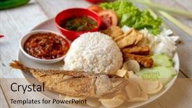  Presentation with food fish - Audience pleasing presentation design consisting of malay or indonesian local food backdrop and a coral colored foreground