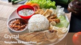  Presentation with food fish - Presentation design enhanced with malay or indonesian local food background and a coral colored foreground