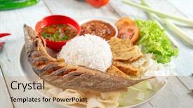  Presentation with catfish - Slide set featuring malay or indonesian local food background and a coral colored foreground