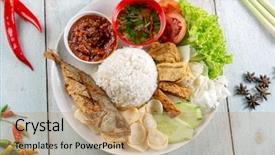  Presentation with food fish - Beautiful theme featuring malay or indonesian local food backdrop and a coral colored foreground