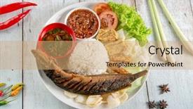  Presentation with catfish - PPT layouts with malay or indonesian local food background and a coral colored foreground