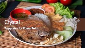  Presentation with food fish - Cool new slide set with malay or indonesian local food backdrop and a tawny brown colored foreground