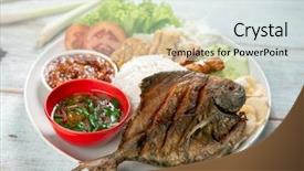  Presentation with food fish - Presentation consisting of malay or indonesian local food background and a light gray colored foreground