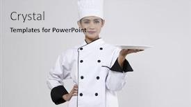  Presentation with chef - Presentation theme with malay woman chef holding a plate with hand gesture background and a light gray colored foreground