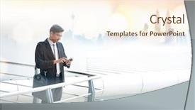  Presentation with modern building - Cool new presentation design with malaysia - asian businessman using smartphone standing backdrop and a cream colored foreground