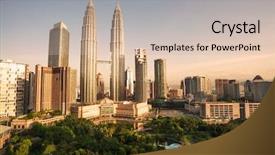  Presentation with malaysia - Colorful presentation theme enhanced with malaysia - landscape of kuala lumper backdrop and a soft green colored foreground