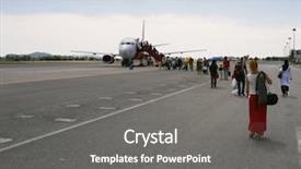  Presentation with departure - Amazing PPT theme having malaysia airline - people going to small plane backdrop and a gray colored foreground