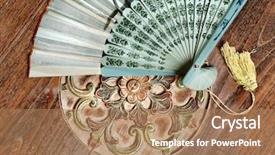  Presentation with malaysia culture - Amazing PPT theme having malaysia culture - bali fan on the table backdrop and a coral colored foreground