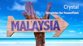  Presentation with malaysia - Beautiful PPT theme featuring bohey dulang island sabah borneo - malaysia wooden sign with beach backdrop and a cobalt blue colored foreground
