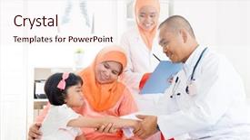  Presentation with doctor family - Theme having malaysian - southeast asian kid patient consulting background and a lemonade colored foreground