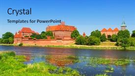  Presentation with poland - Beautiful slide deck featuring malbork-castle-in-summer-scenery backdrop and a light blue colored foreground