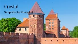  Presentation with poland - Audience pleasing theme consisting of malbork-castle-in-summer-scenery backdrop and a light blue colored foreground