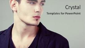  Presentation with sexy - PPT theme featuring male - young man handsome face closeup background and a light gray colored foreground