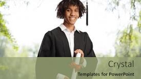  Presentation with diploma - PPT theme having male-african-american-graduate-student background and a mint green colored foreground